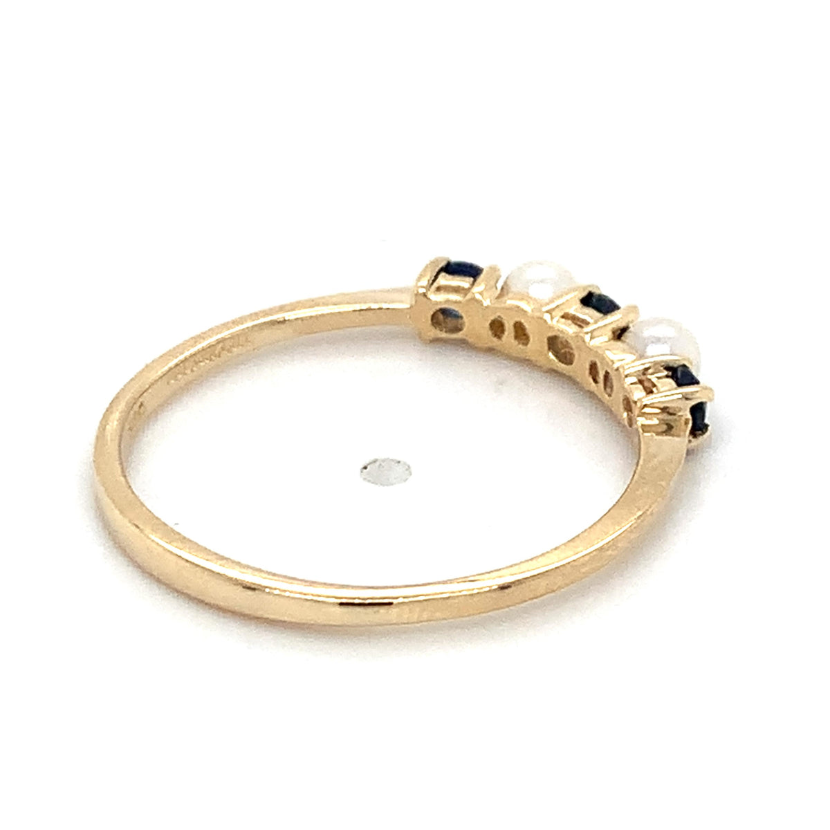 Tiffany & Co. 14K Gold Alternating Deep Blue Sapphire And Seed Pearl Band Ring