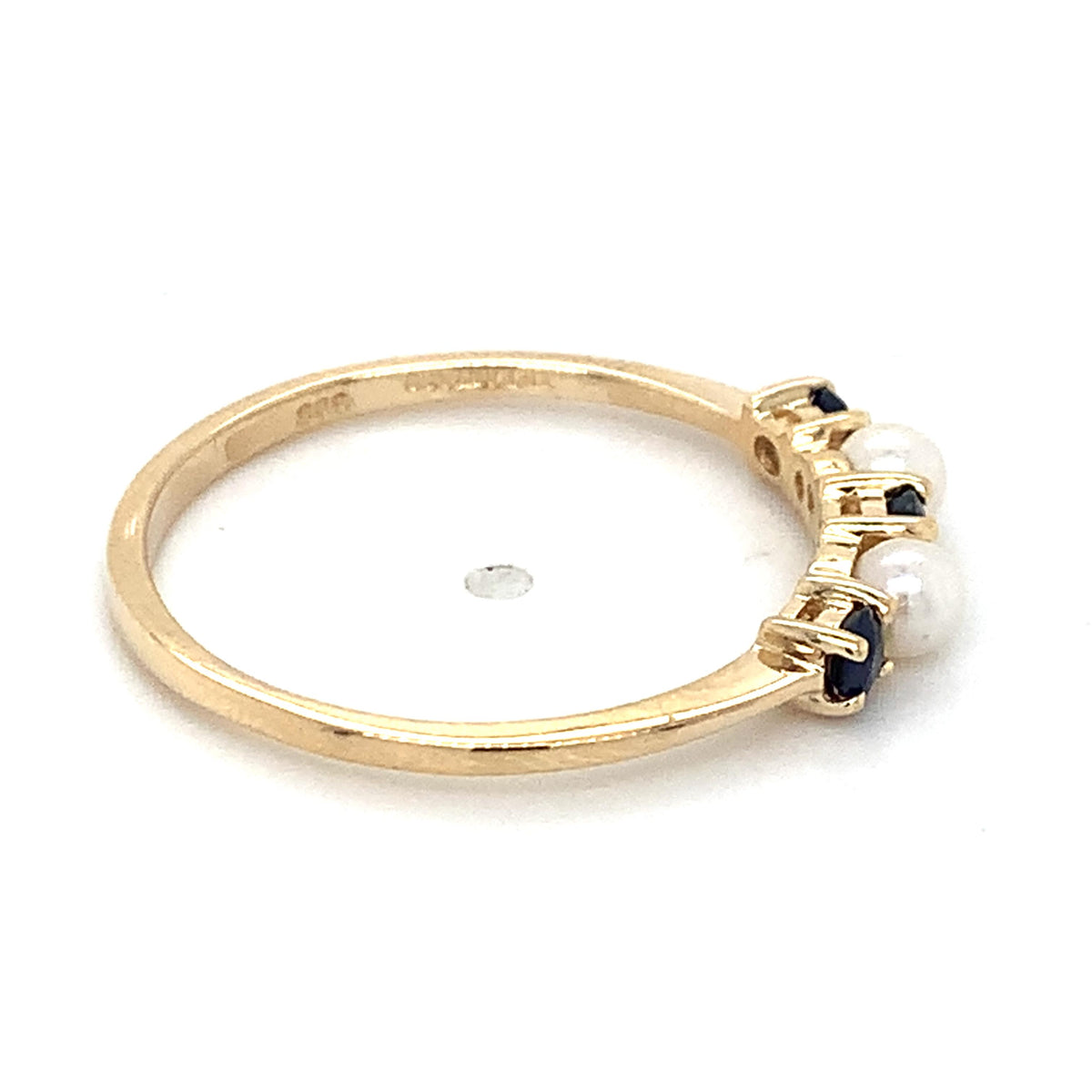 Tiffany & Co. 14K Gold Alternating Deep Blue Sapphire And Seed Pearl Band Ring