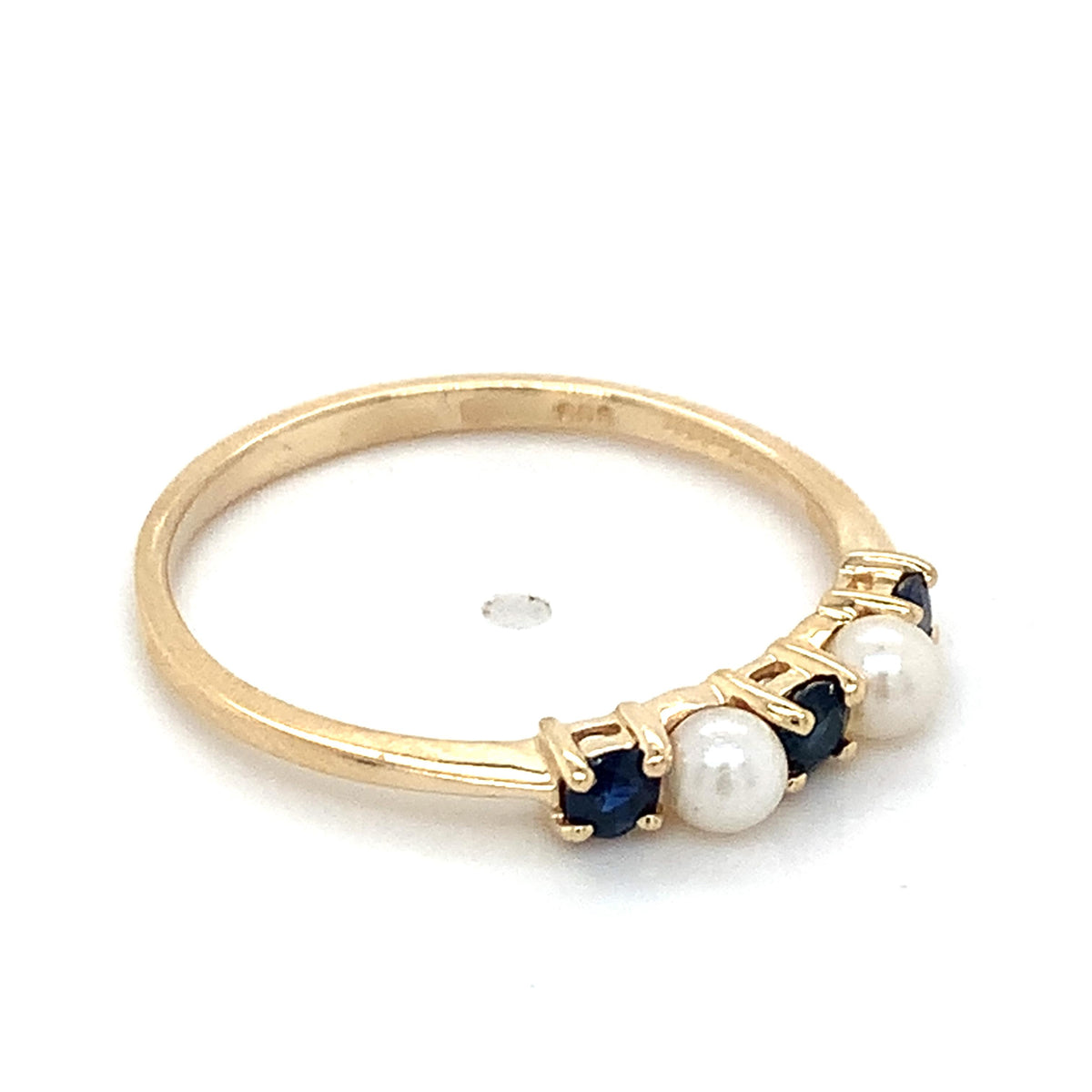 Tiffany & Co. 14K Gold Alternating Deep Blue Sapphire And Seed Pearl Band Ring