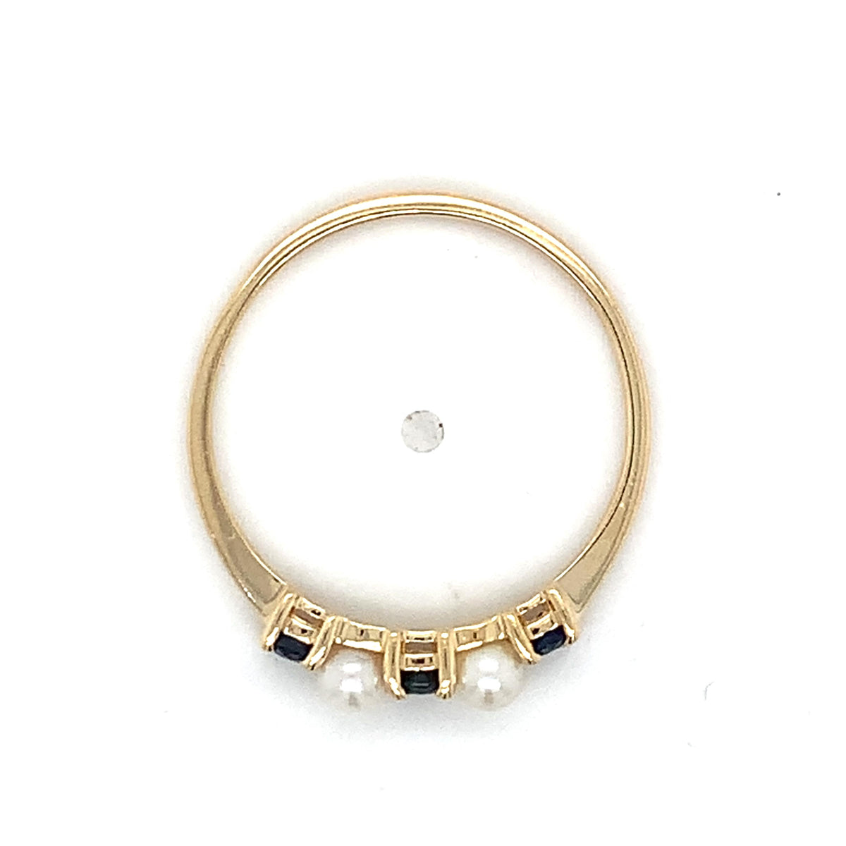 Tiffany & Co. 14K Gold Alternating Deep Blue Sapphire And Seed Pearl Band Ring