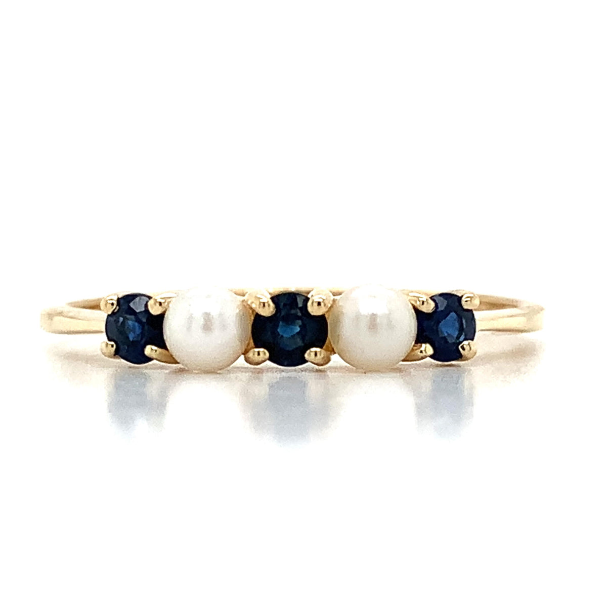 Tiffany & Co. 14K Gold Alternating Deep Blue Sapphire And Seed Pearl Band Ring