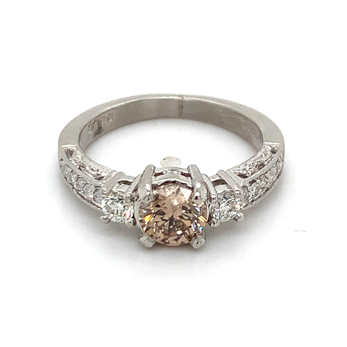 Pt900 .36ct Argyle Mine Brown Center And .80ct White 3 Stone Edge Ring