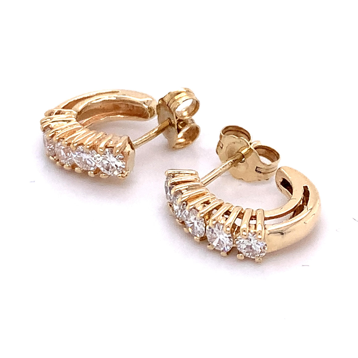 14K Gold Single Row Round Cut 4-Prongs Diamonds Half Hoop Dainty Huggie Errings