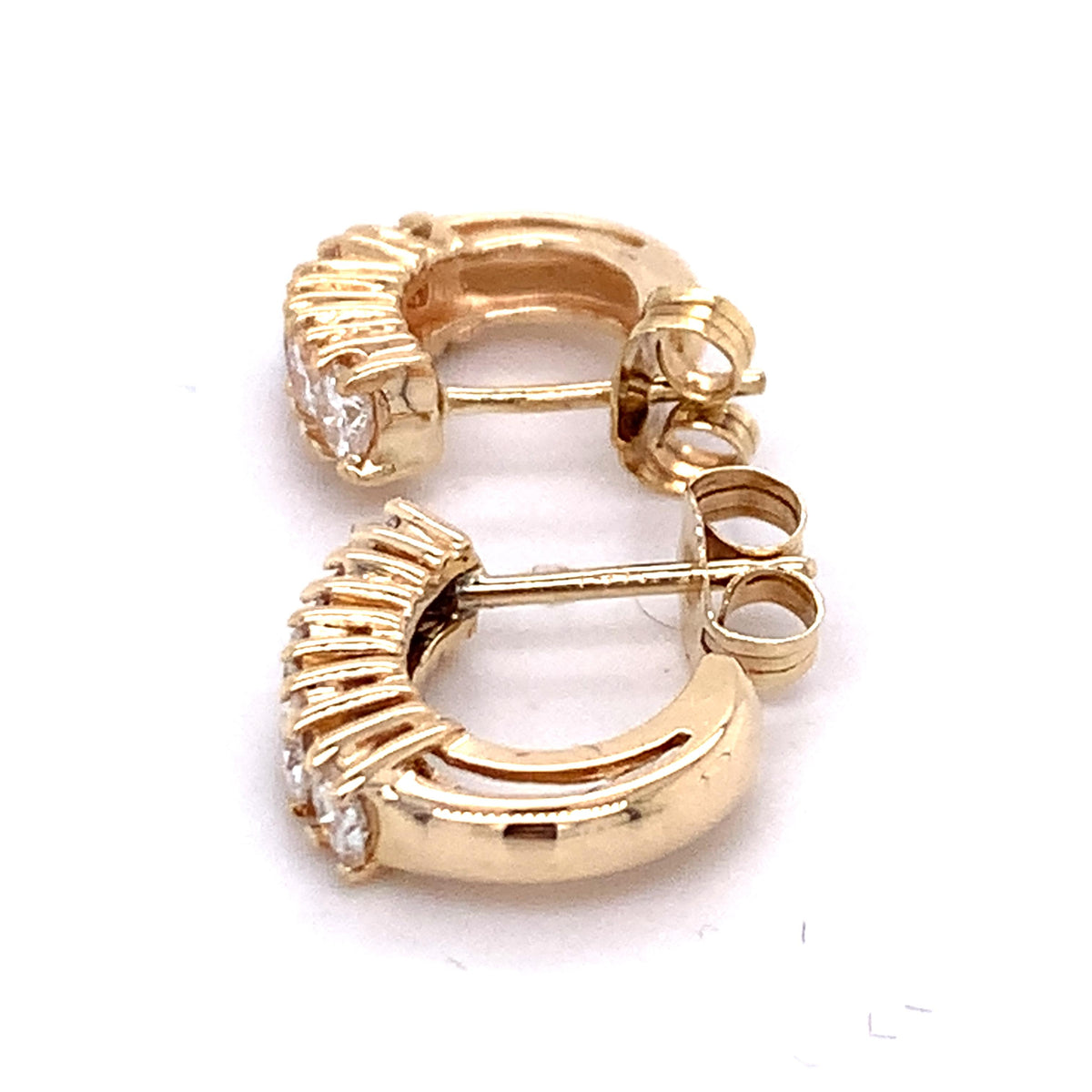 14K Gold Single Row Round Cut 4-Prongs Diamonds Half Hoop Dainty Huggie Errings