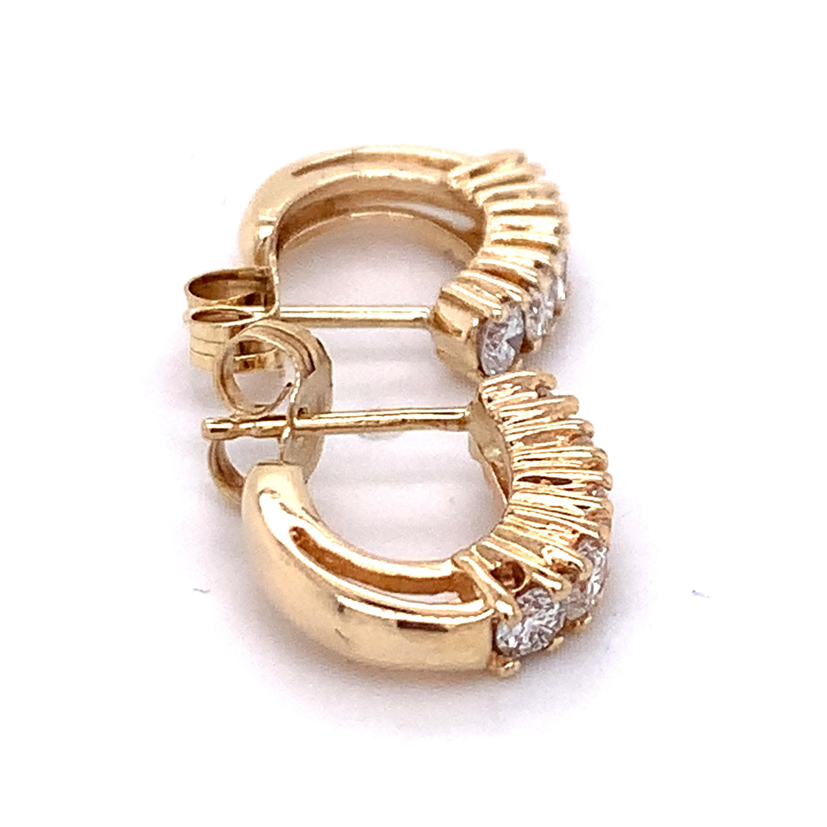 14K Gold Single Row Round Cut 4-Prongs Diamonds Half Hoop Dainty Huggie Errings