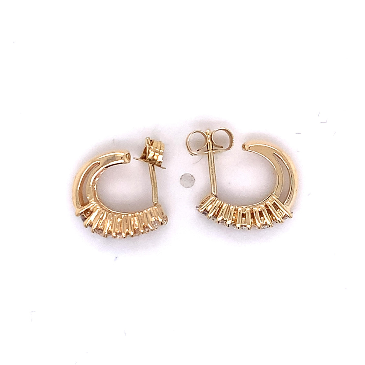 14K Gold Single Row Round Cut 4-Prongs Diamonds Half Hoop Dainty Huggie Errings