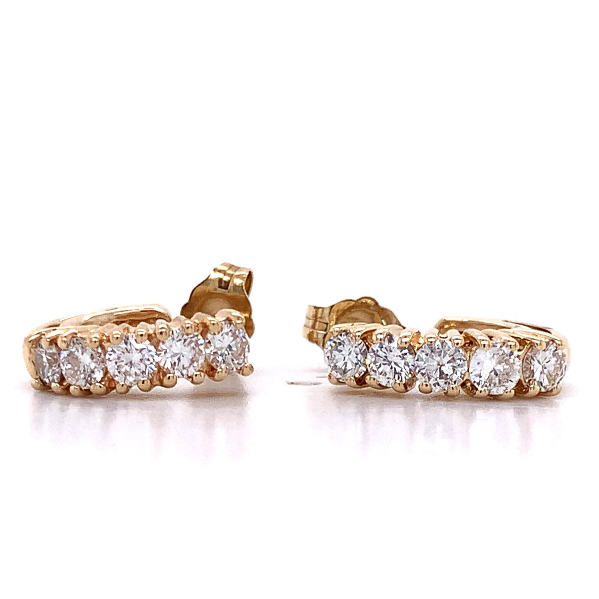14K Gold Single Row Round Cut 4-Prongs Diamonds Half Hoop Dainty Huggie Errings