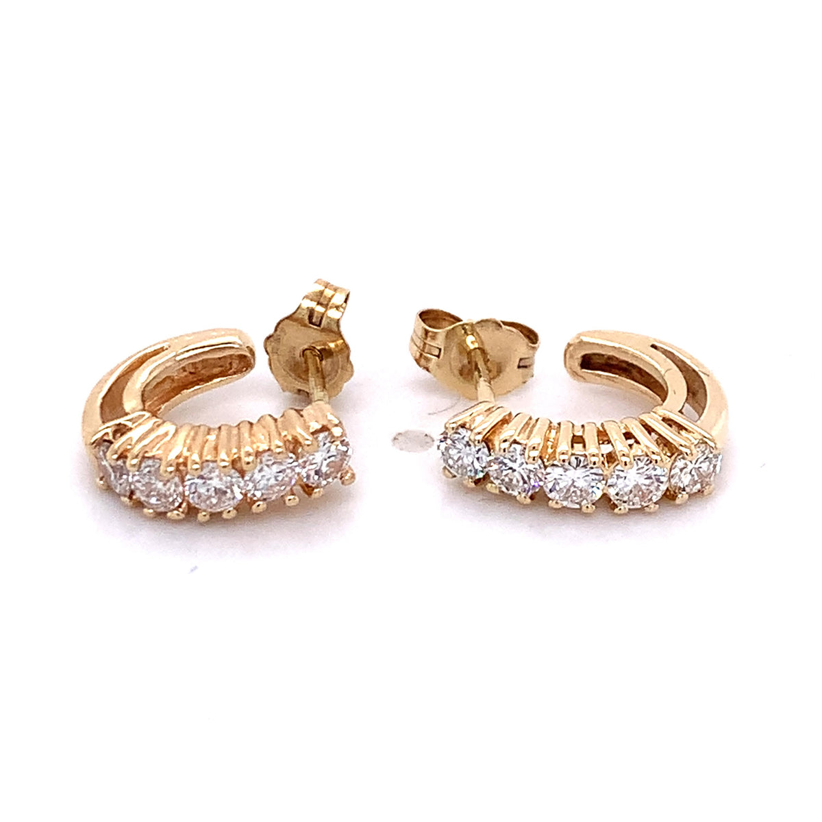 14K Gold Single Row Round Cut 4-Prongs Diamonds Half Hoop Dainty Huggie Errings