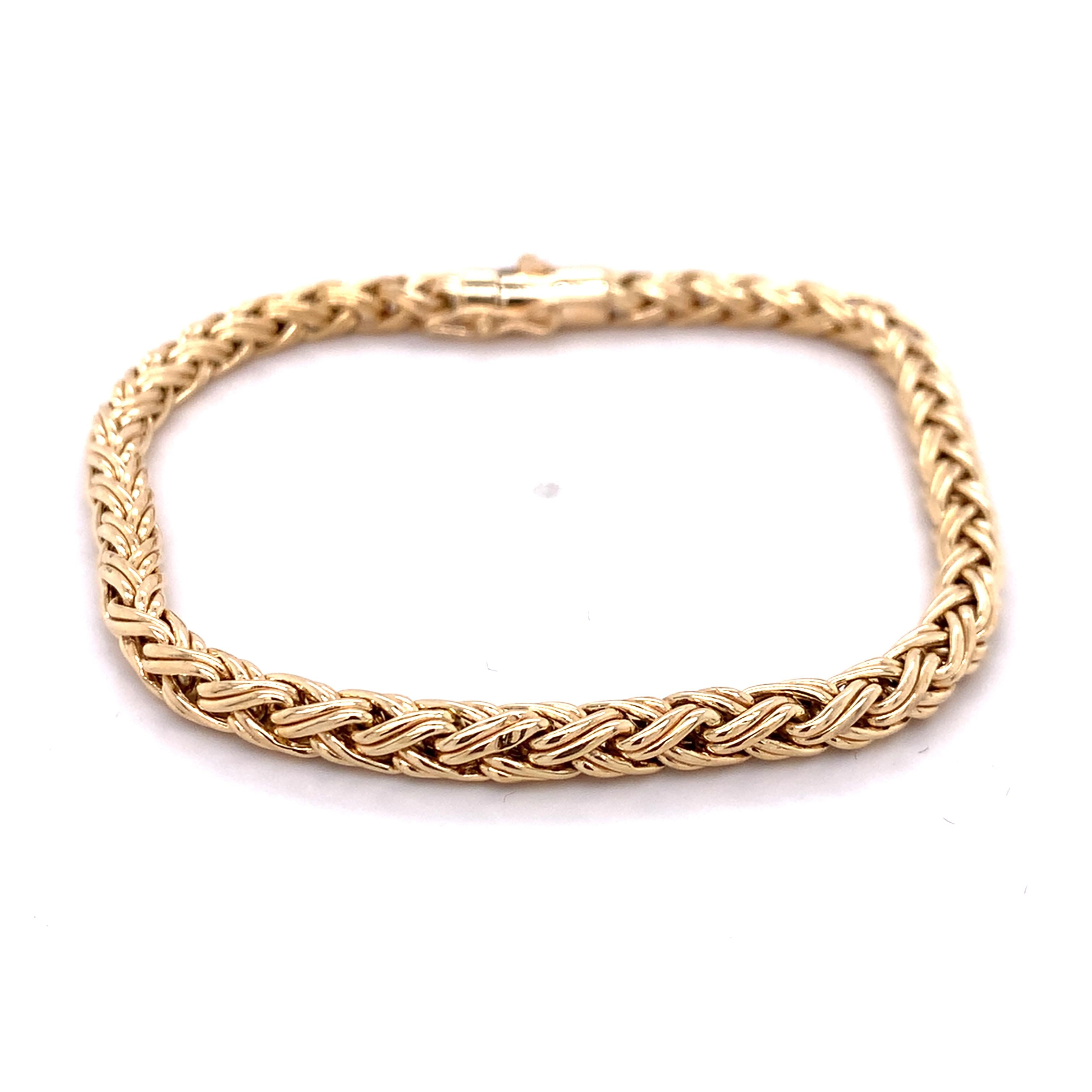 Tiffany & Company 14K Yellow Gold 4.0mm Woven Wheat Chain Link Bracelet 8.6G
