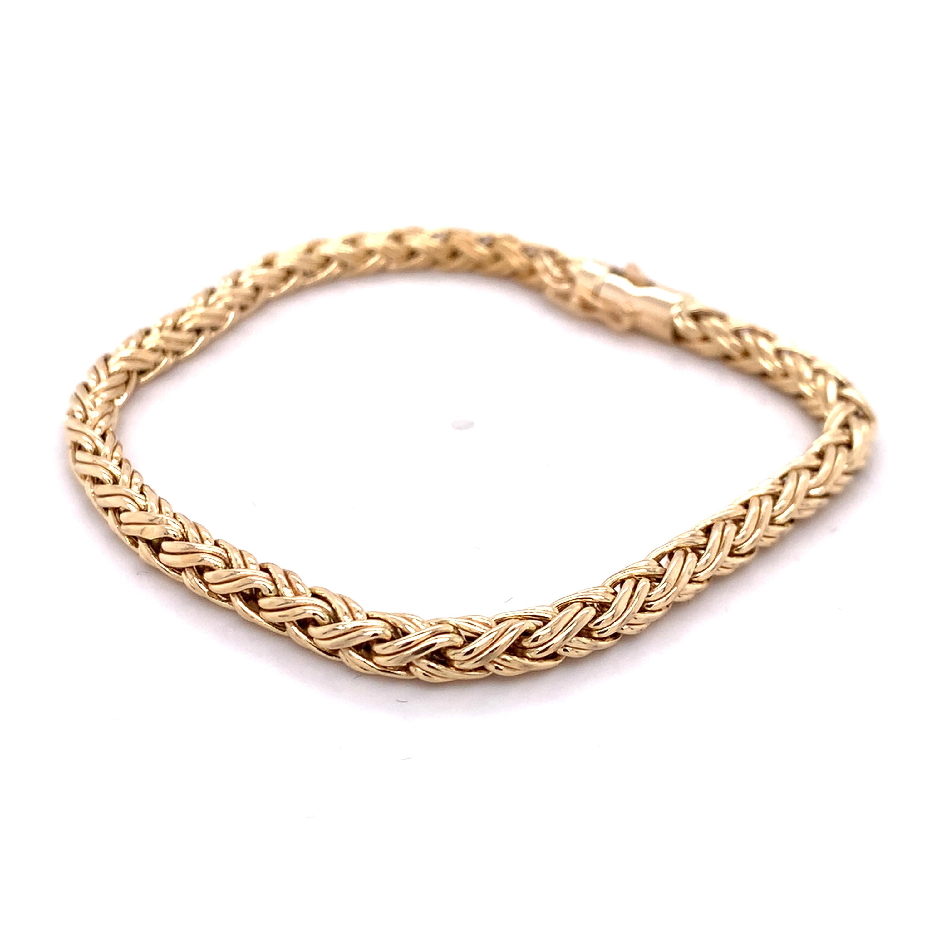 Tiffany & Company 14K Yellow Gold 4.0mm Woven Wheat Chain Link Bracelet 8.6G