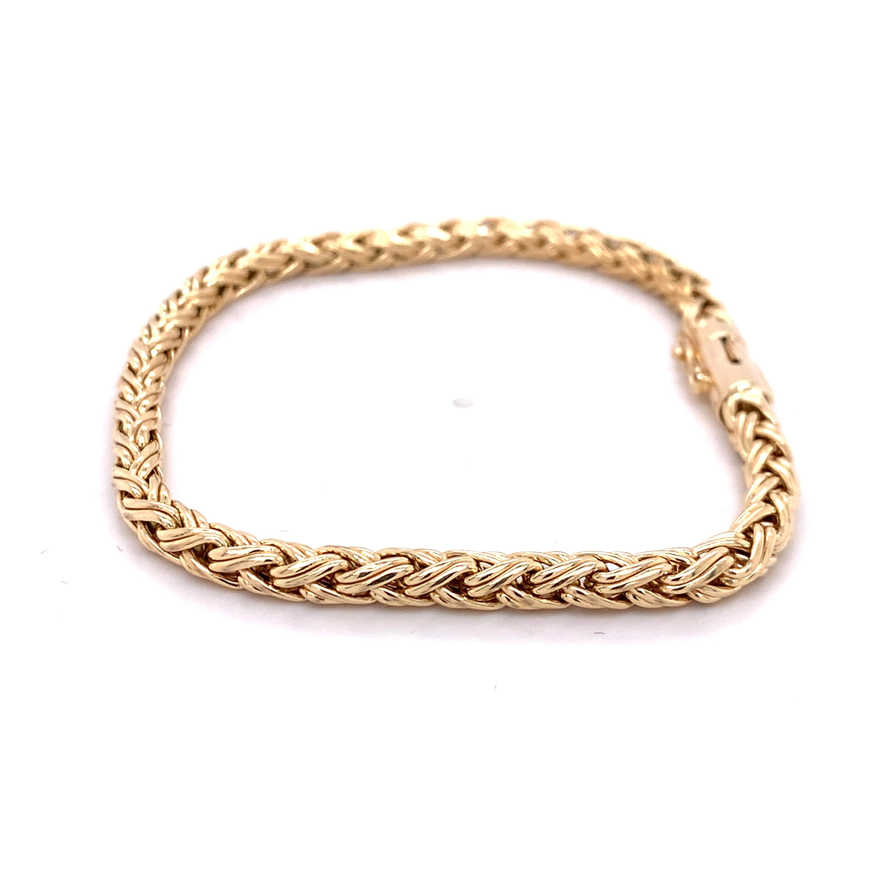Tiffany & Company 14K Yellow Gold 4.0mm Woven Wheat Chain Link Bracelet 8.6G