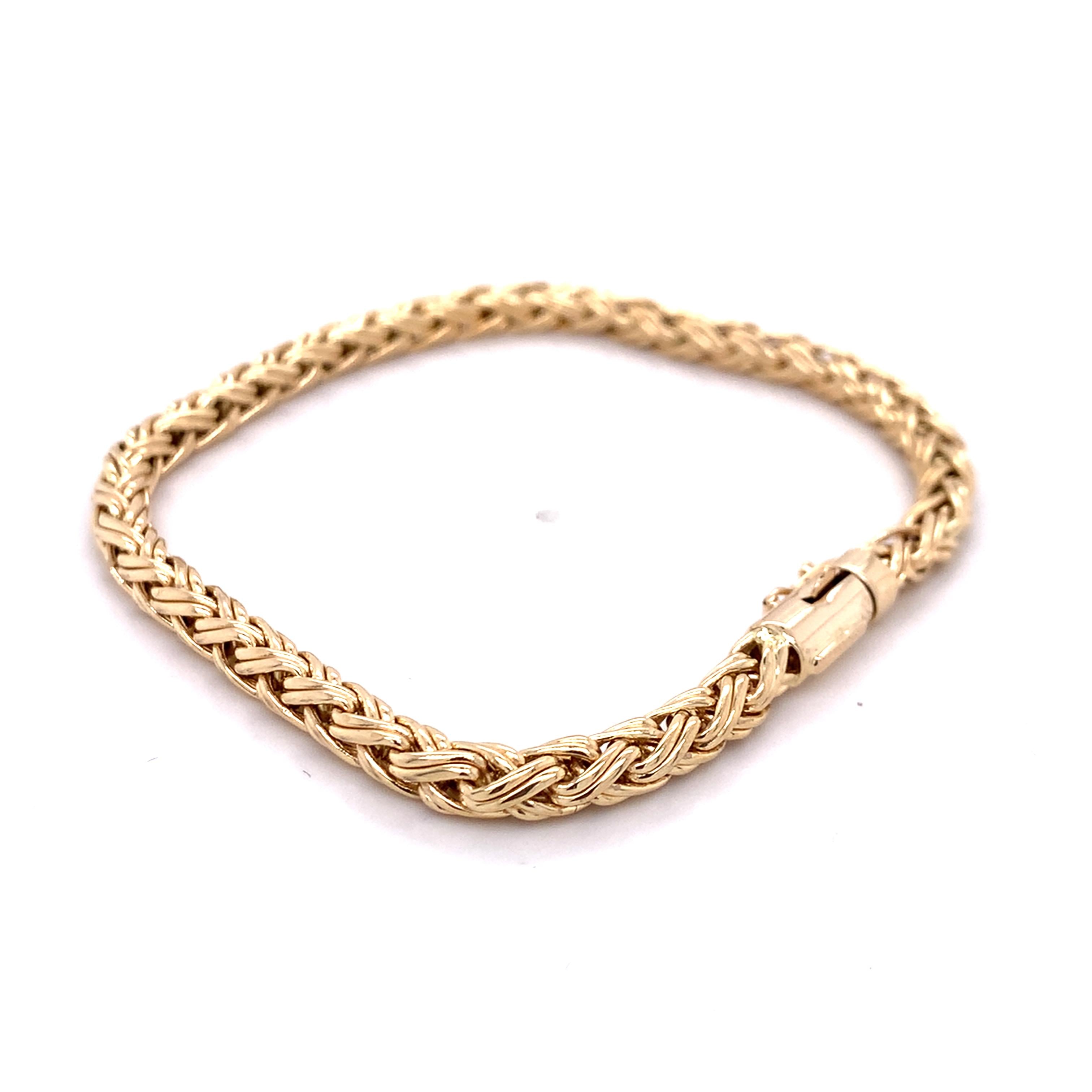 Tiffany & Company 14K Yellow Gold 4.0mm Woven Wheat Chain Link Bracelet 8.6G