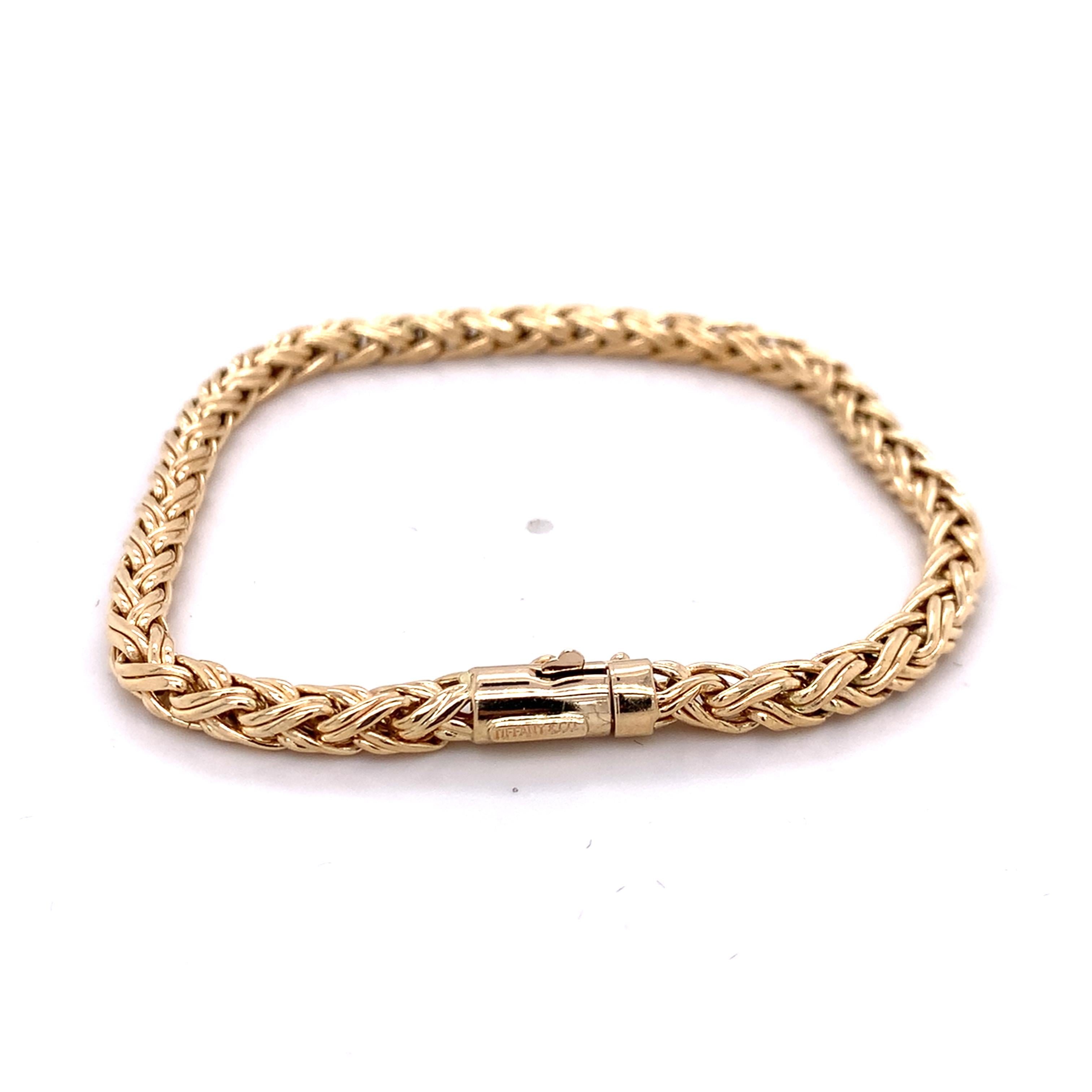 Tiffany & Company 14K Yellow Gold 4.0mm Woven Wheat Chain Link Bracelet 8.6G
