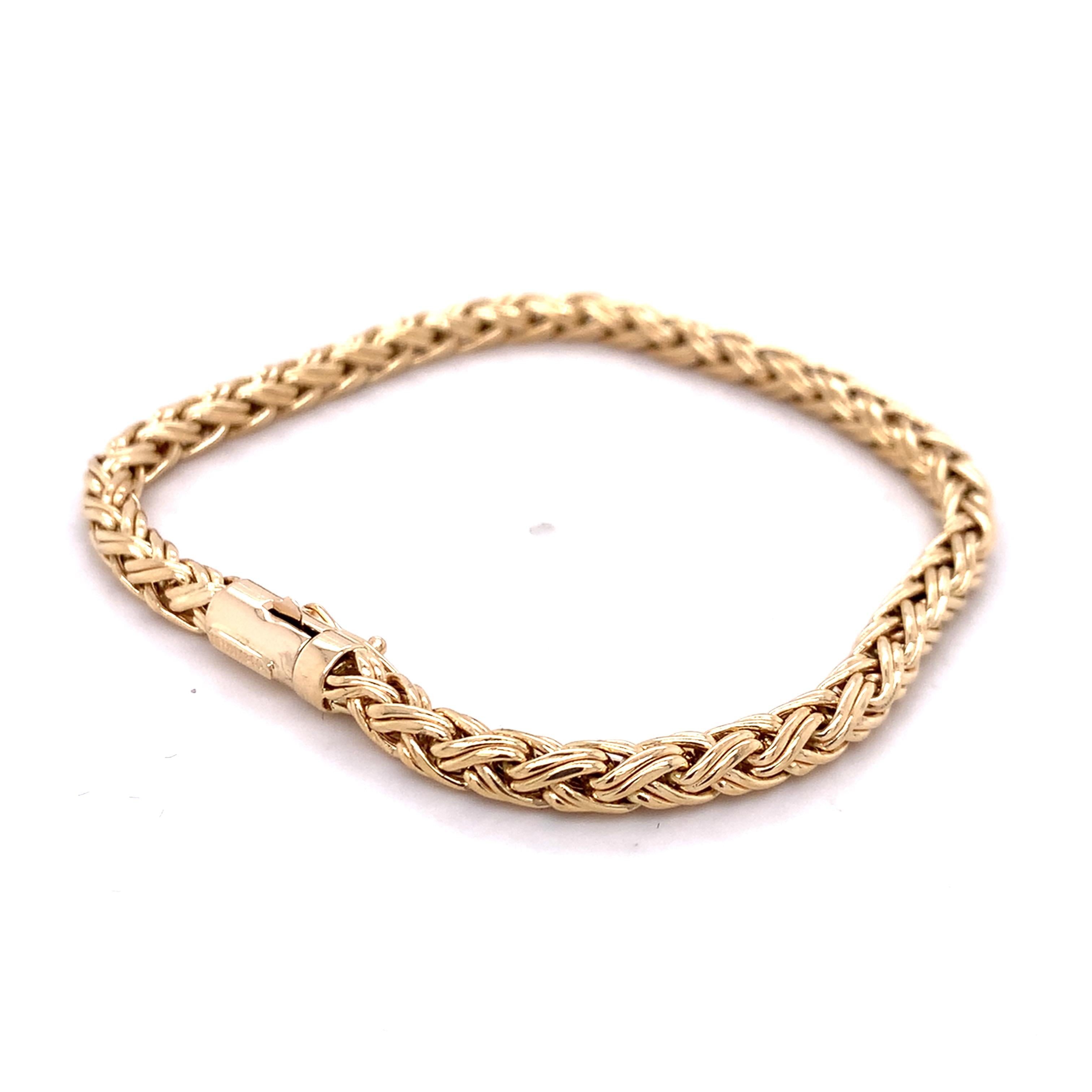 Tiffany & Company 14K Yellow Gold 4.0mm Woven Wheat Chain Link Bracelet 8.6G