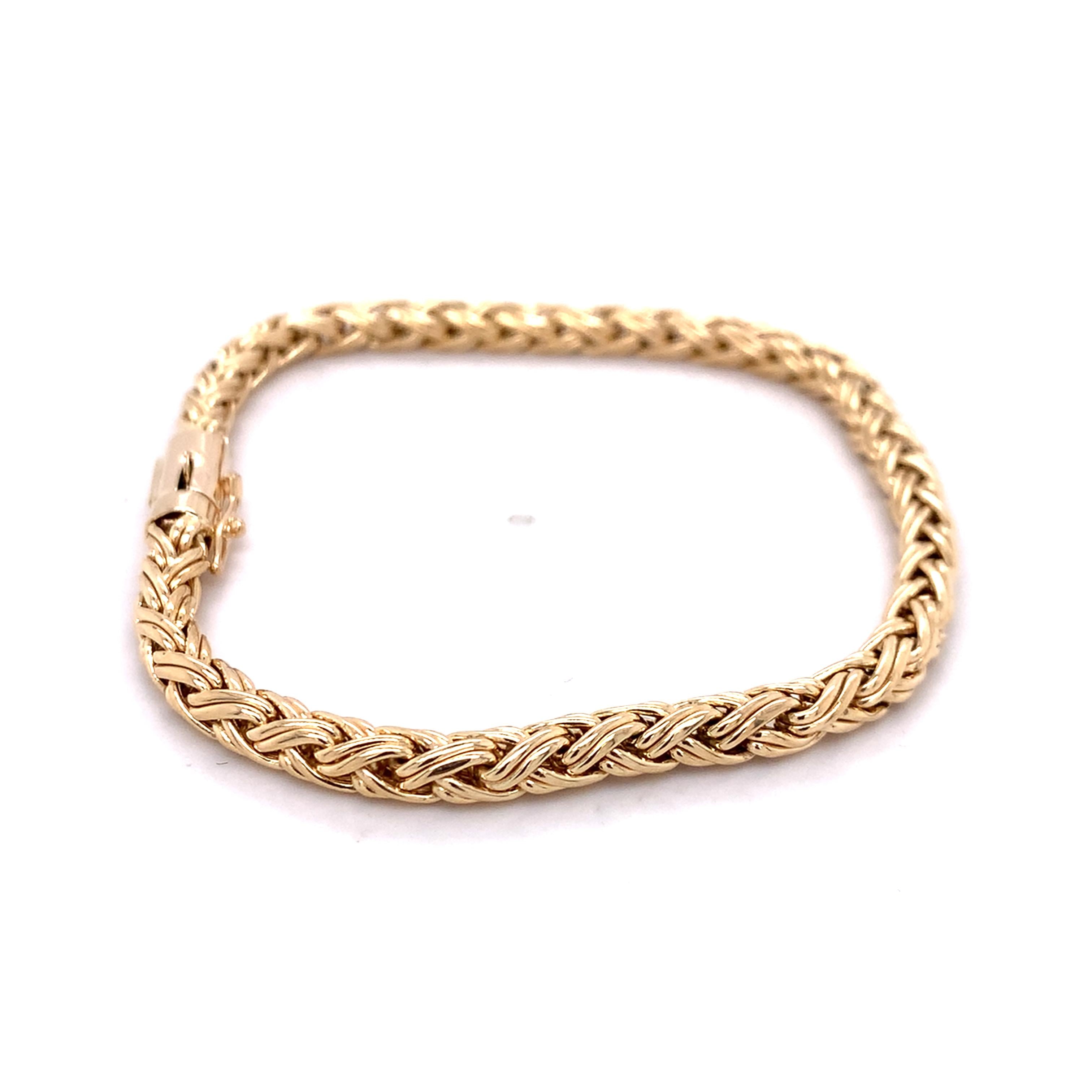 Tiffany & Company 14K Yellow Gold 4.0mm Woven Wheat Chain Link Bracelet 8.6G