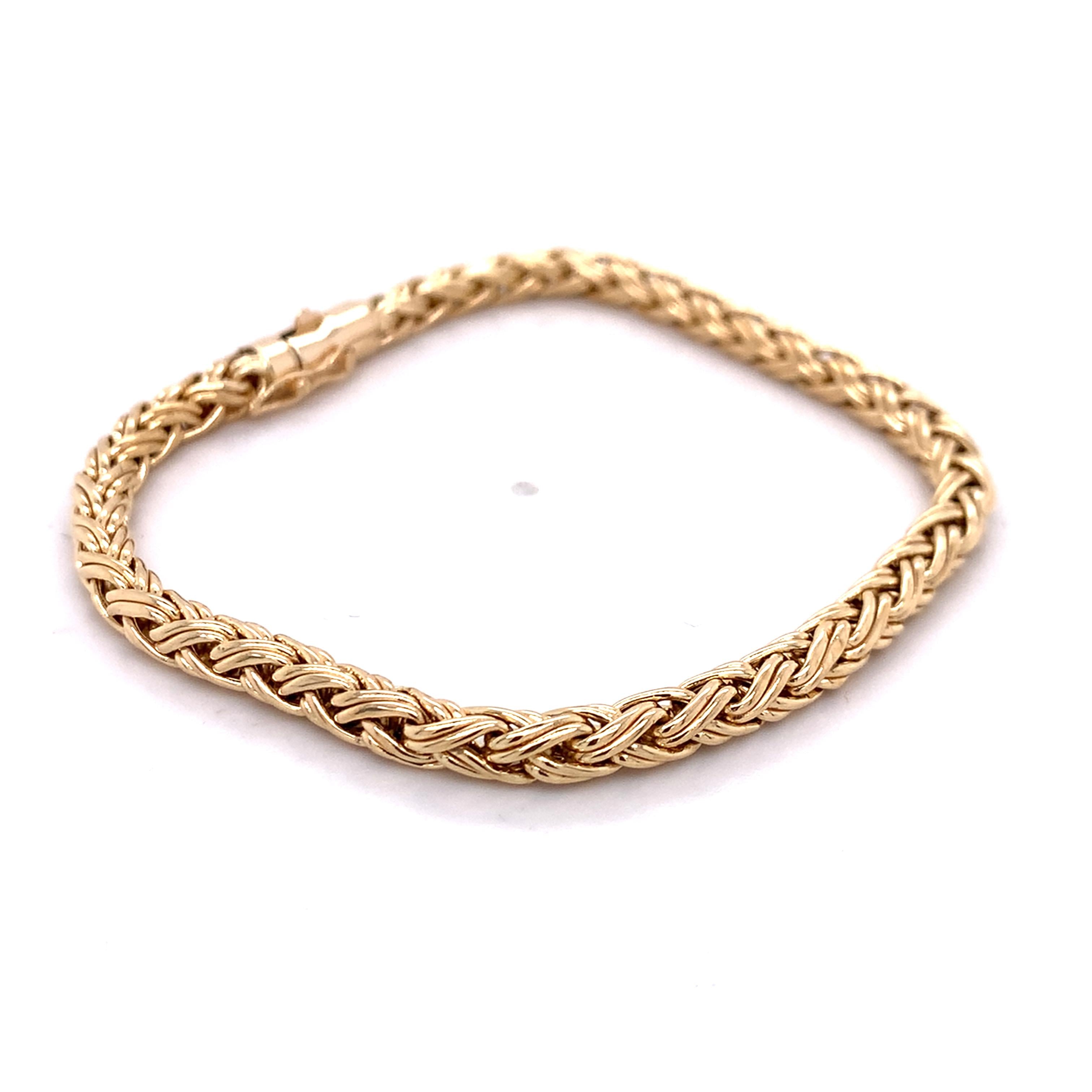 Tiffany & Company 14K Yellow Gold 4.0mm Woven Wheat Chain Link Bracelet 8.6G