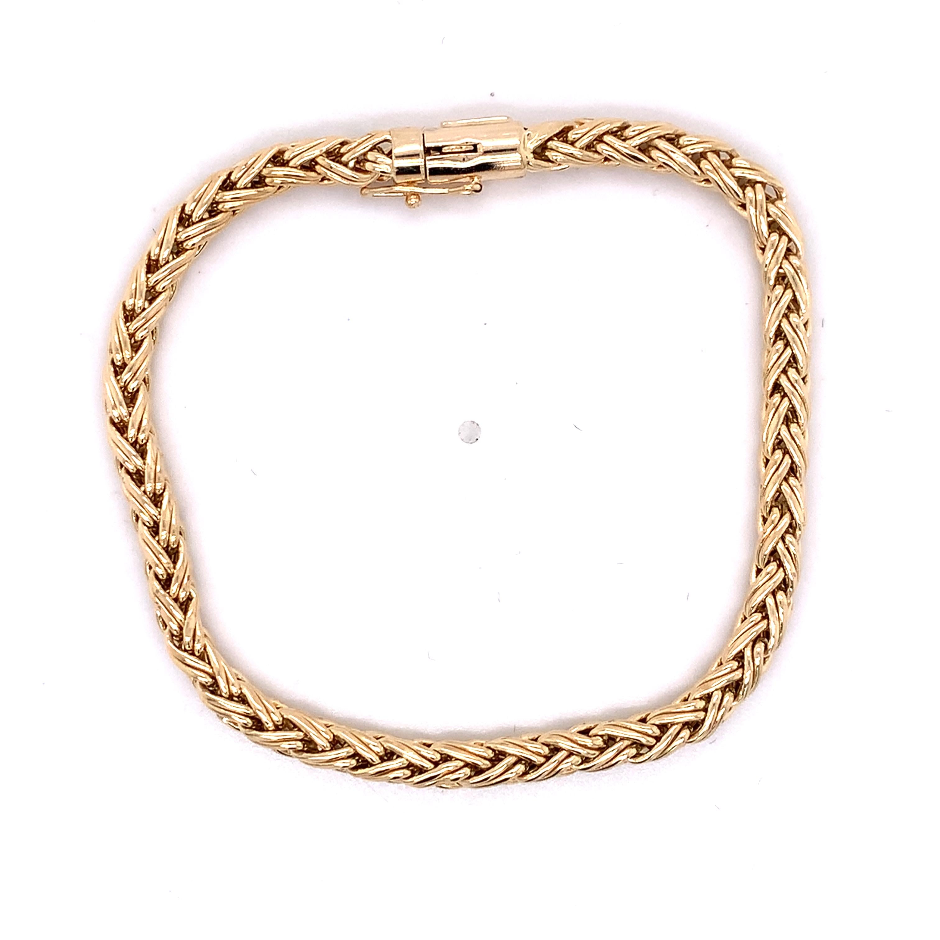 Tiffany & Company 14K Yellow Gold 4.0mm Woven Wheat Chain Link Bracelet 8.6G