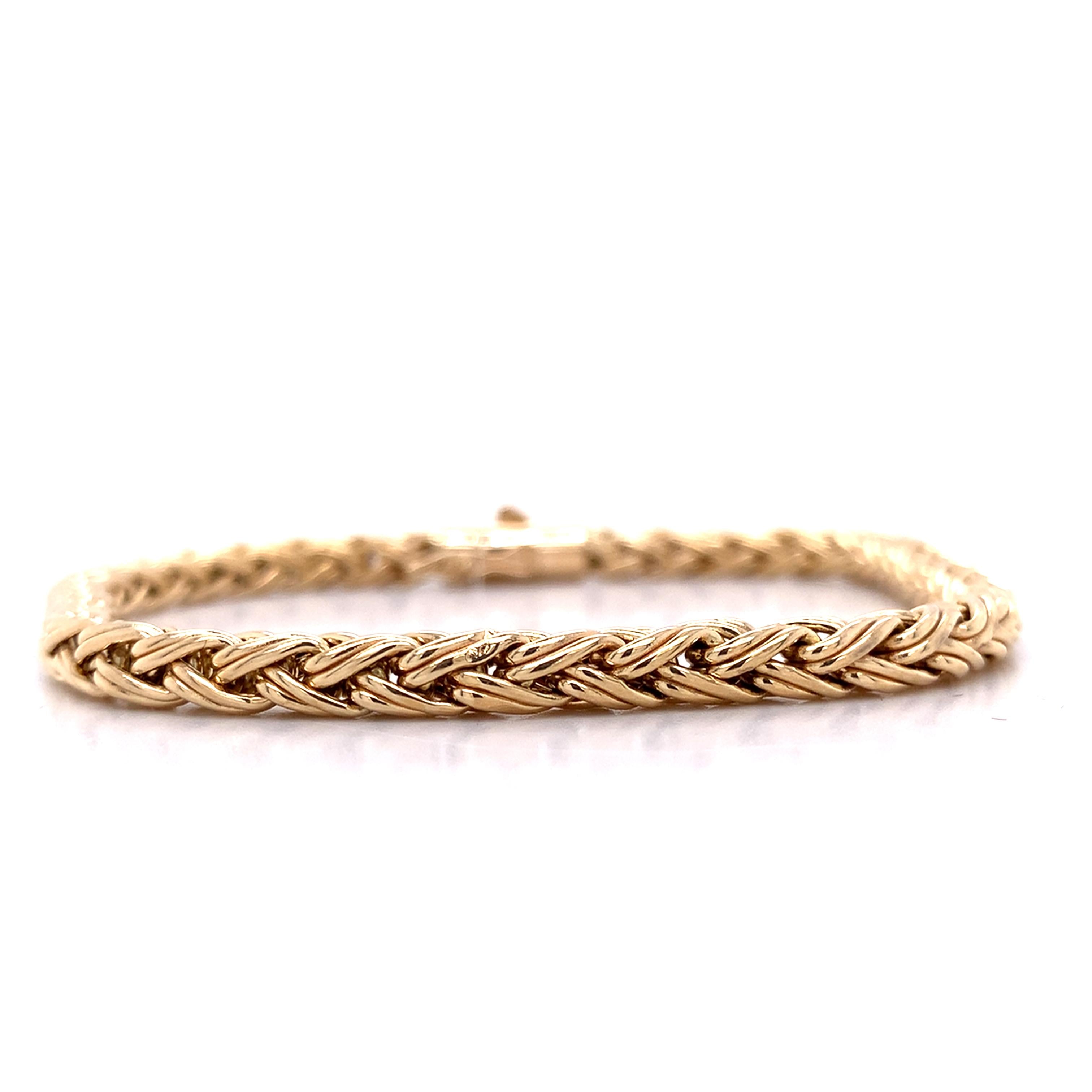 Tiffany & Company 14K Yellow Gold 4.0mm Woven Wheat Chain Link Bracelet 8.6G