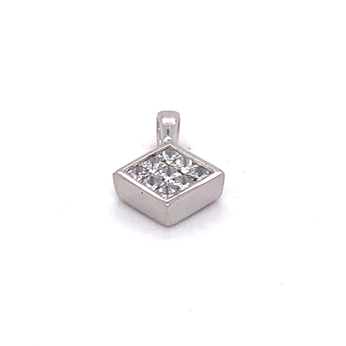 Platinum950 Princess Cut Diamonds Invisible Set Square Shape Slide Bail Pendant