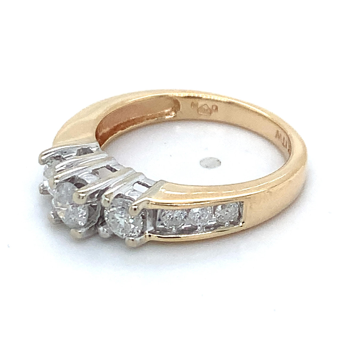 14k Yellow Gold 1.0ctw Round Cut 3 Stone With Channel Set Accents Diamond Ring