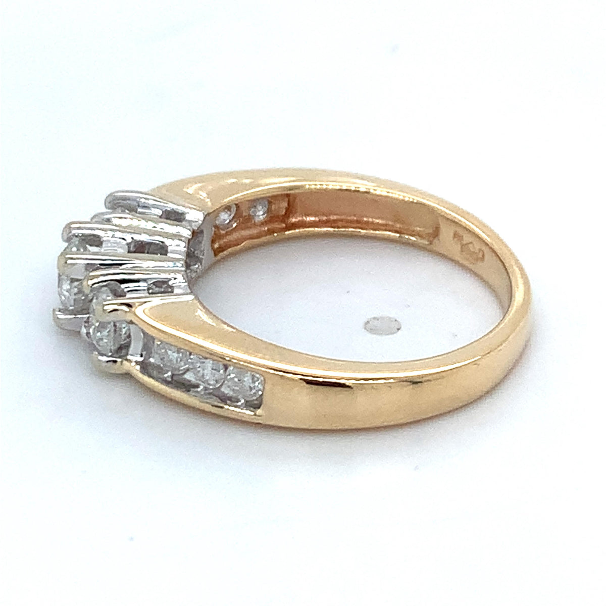 14k Yellow Gold 1.0ctw Round Cut 3 Stone With Channel Set Accents Diamond Ring
