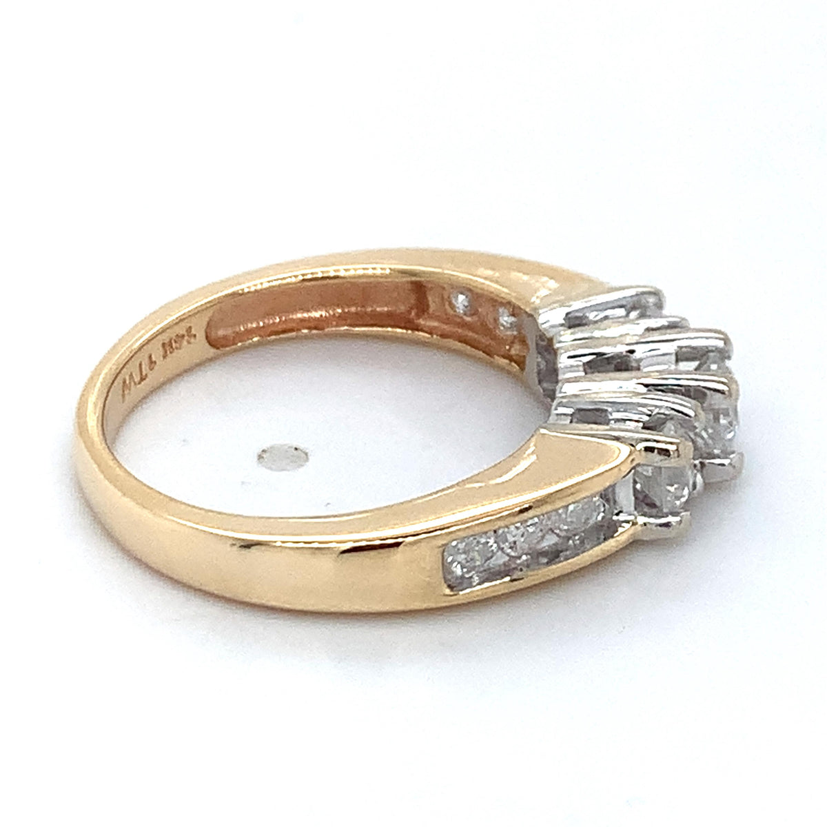 14k Yellow Gold 1.0ctw Round Cut 3 Stone With Channel Set Accents Diamond Ring