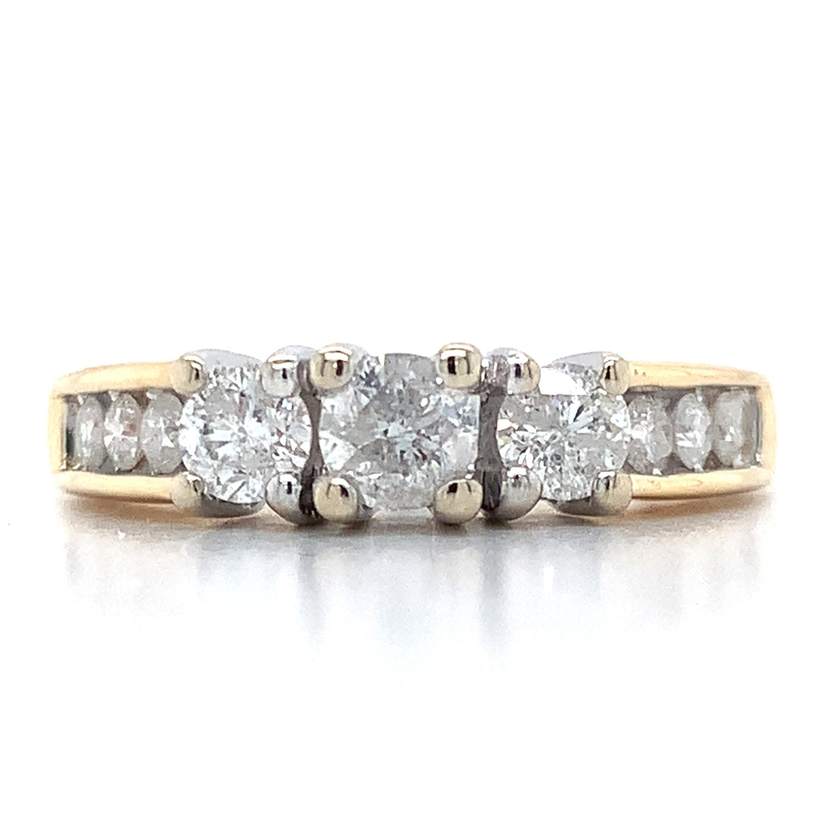 14k Yellow Gold 1.0ctw Round Cut 3 Stone With Channel Set Accents Diamond Ring