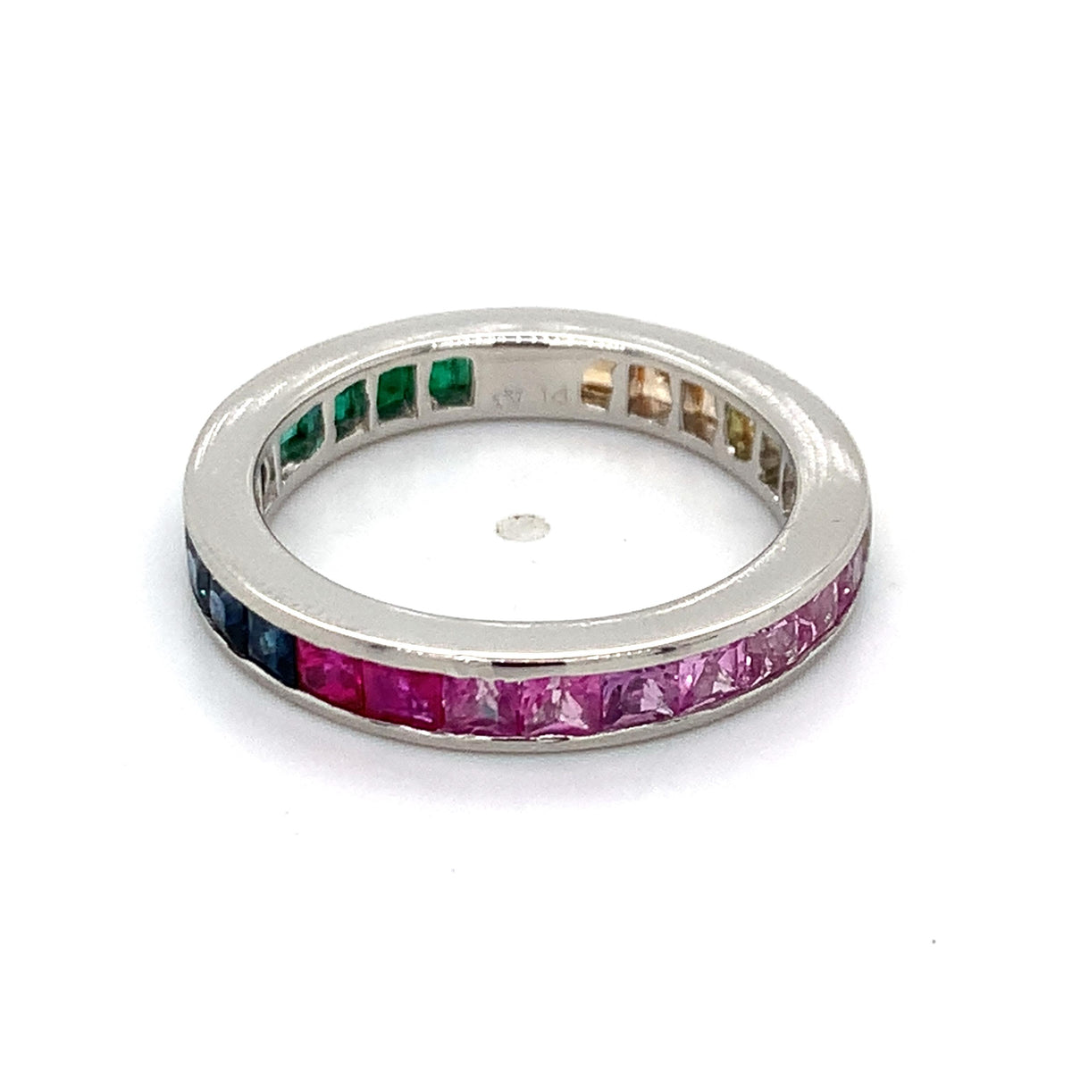 Platinum Princess Cut Ombre Pastel Spectrum Sapphire  Eternity Channel Band Ring