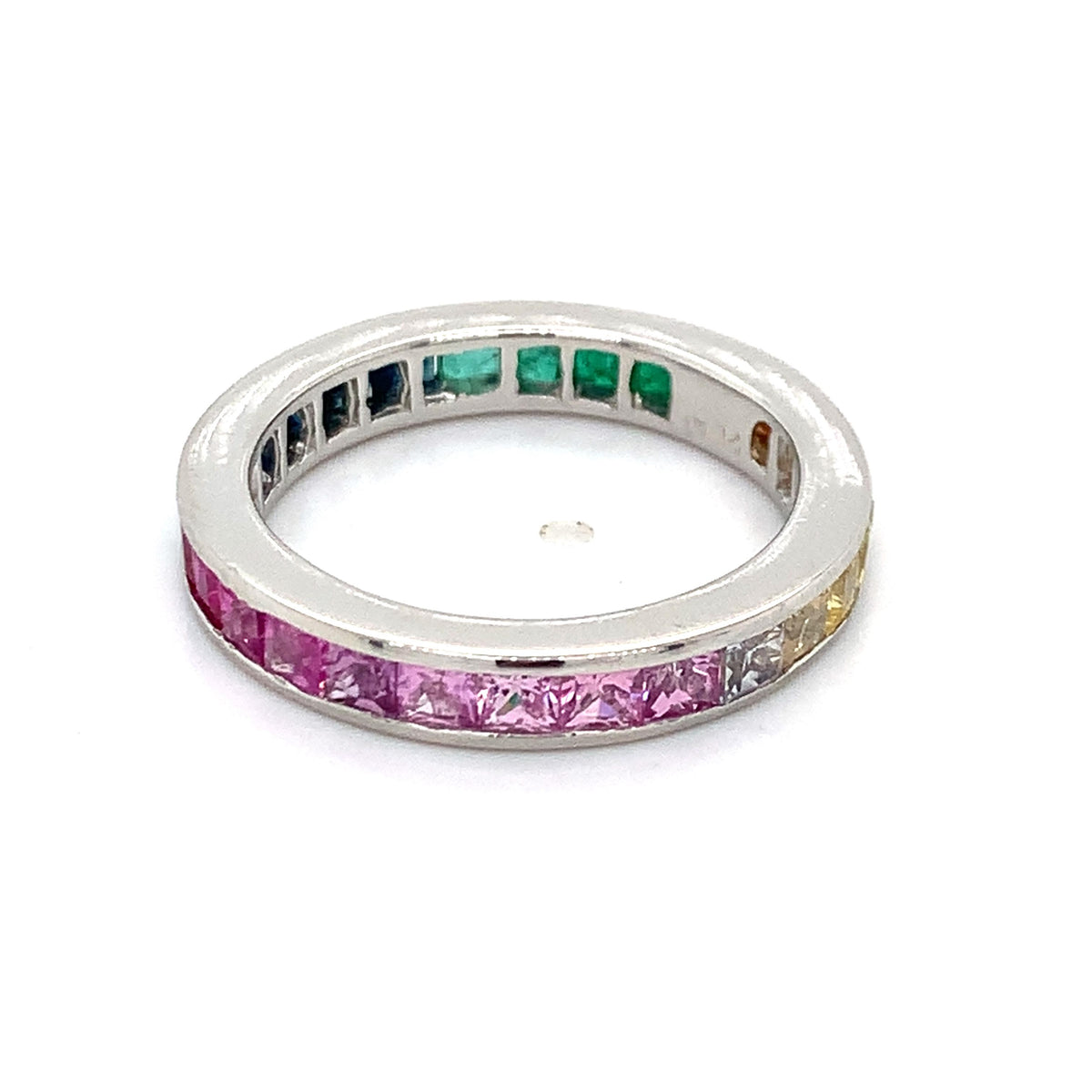 Platinum Princess Cut Ombre Pastel Spectrum Sapphire  Eternity Channel Band Ring