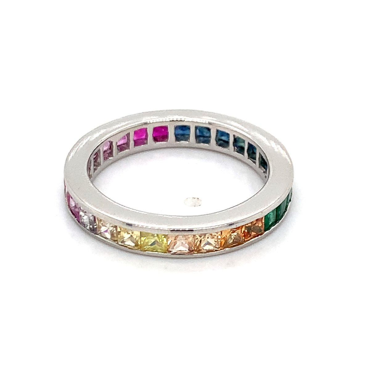 Platinum Princess Cut Ombre Pastel Spectrum Sapphire  Eternity Channel Band Ring