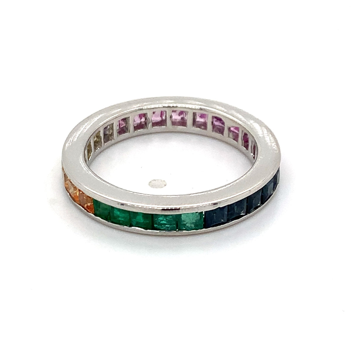 Platinum Princess Cut Ombre Pastel Spectrum Sapphire  Eternity Channel Band Ring