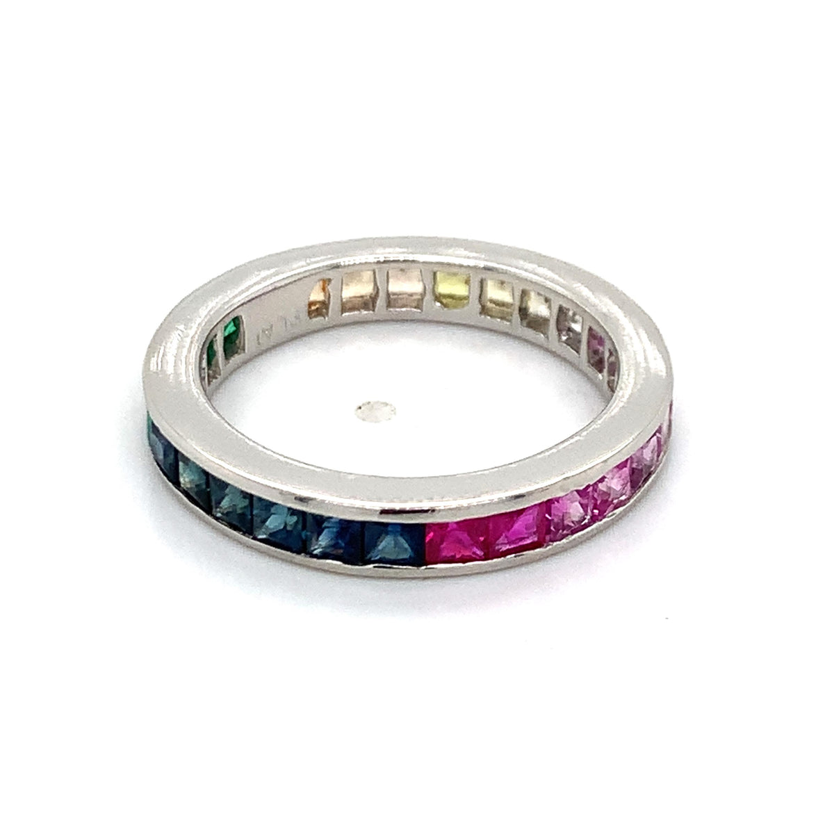 Platinum Princess Cut Ombre Pastel Spectrum Sapphire  Eternity Channel Band Ring