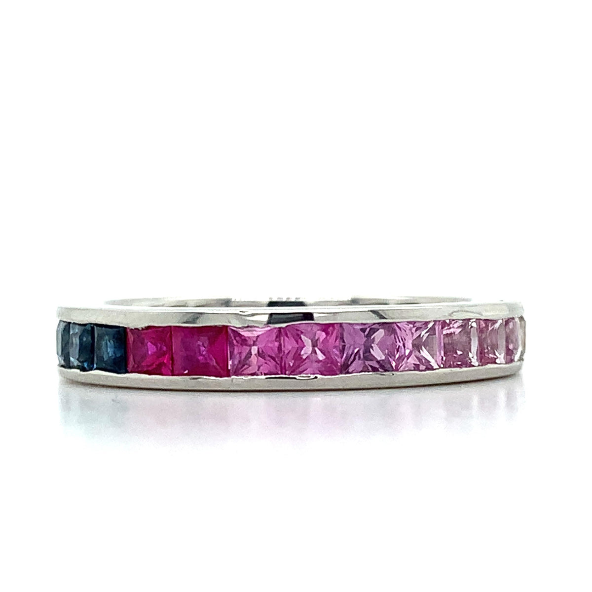 Platinum Princess Cut Ombre Pastel Spectrum Sapphire  Eternity Channel Band Ring