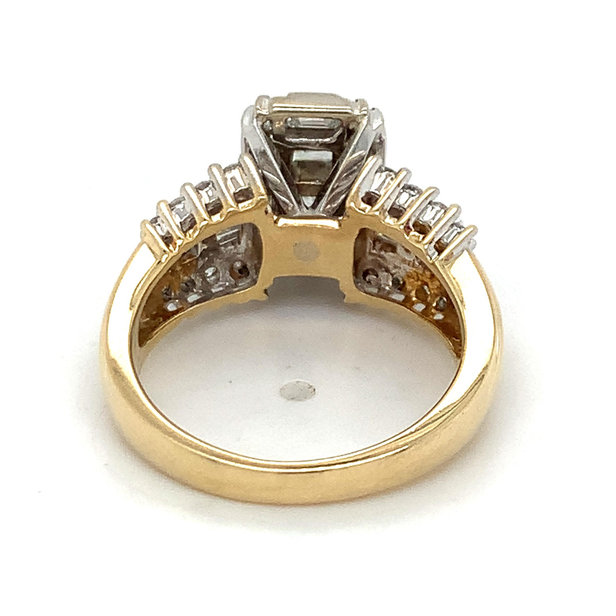 14k 2-Toned Gold Princess Center With Baguette Halo And Diamond Statement Ring