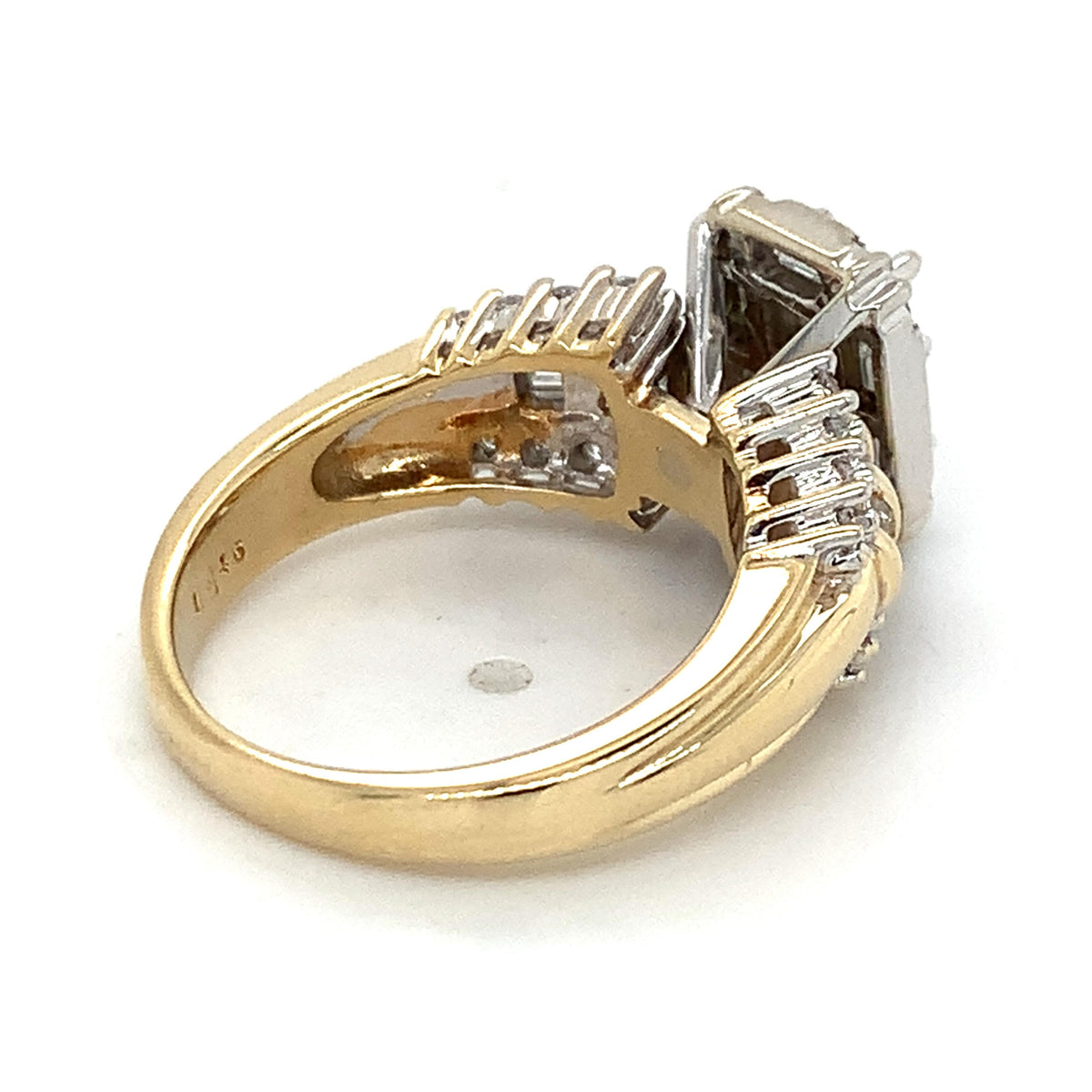 14k 2-Toned Gold Princess Center With Baguette Halo And Diamond Statement Ring