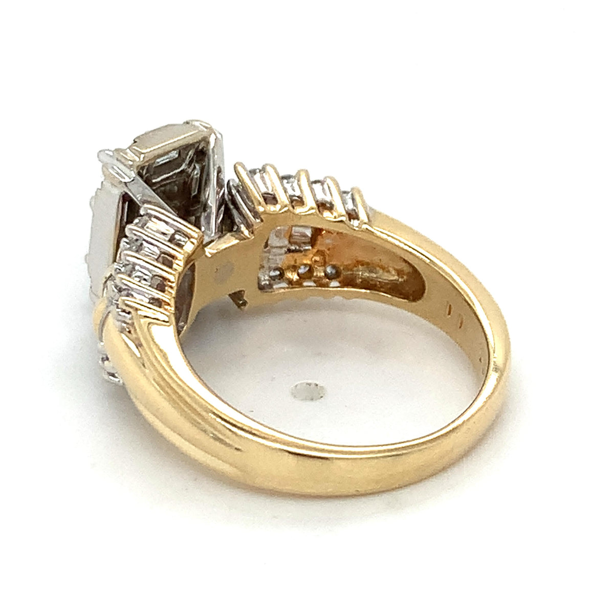 14k 2-Toned Gold Princess Center With Baguette Halo And Diamond Statement Ring