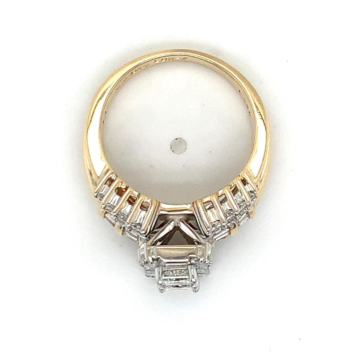 14k 2-Toned Gold Princess Center With Baguette Halo And Diamond Statement Ring