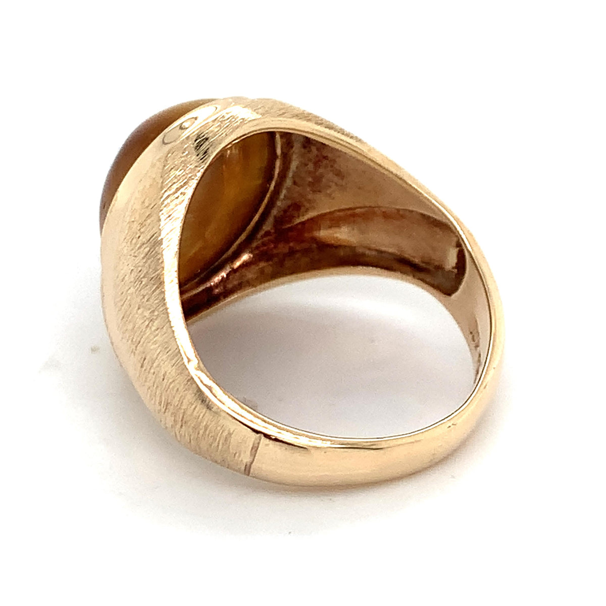 Vintage 10K Gold Cabochon Oval Tiger's Eye Bezel Brushed Shank Men's Signet Ring