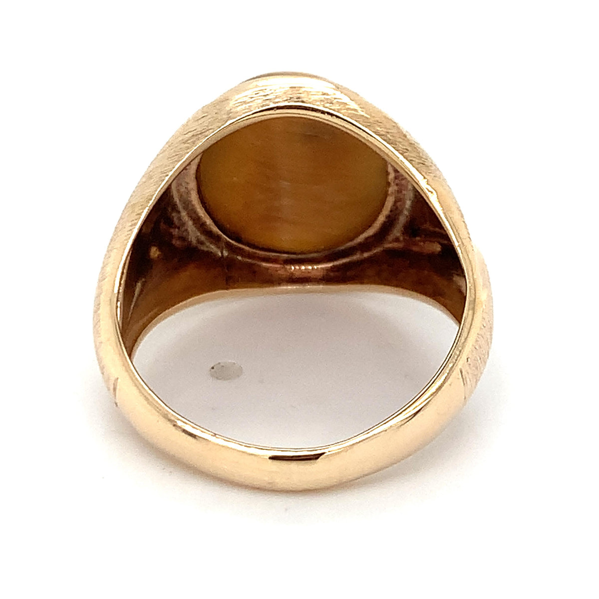 Vintage 10K Gold Cabochon Oval Tiger's Eye Bezel Brushed Shank Men's Signet Ring