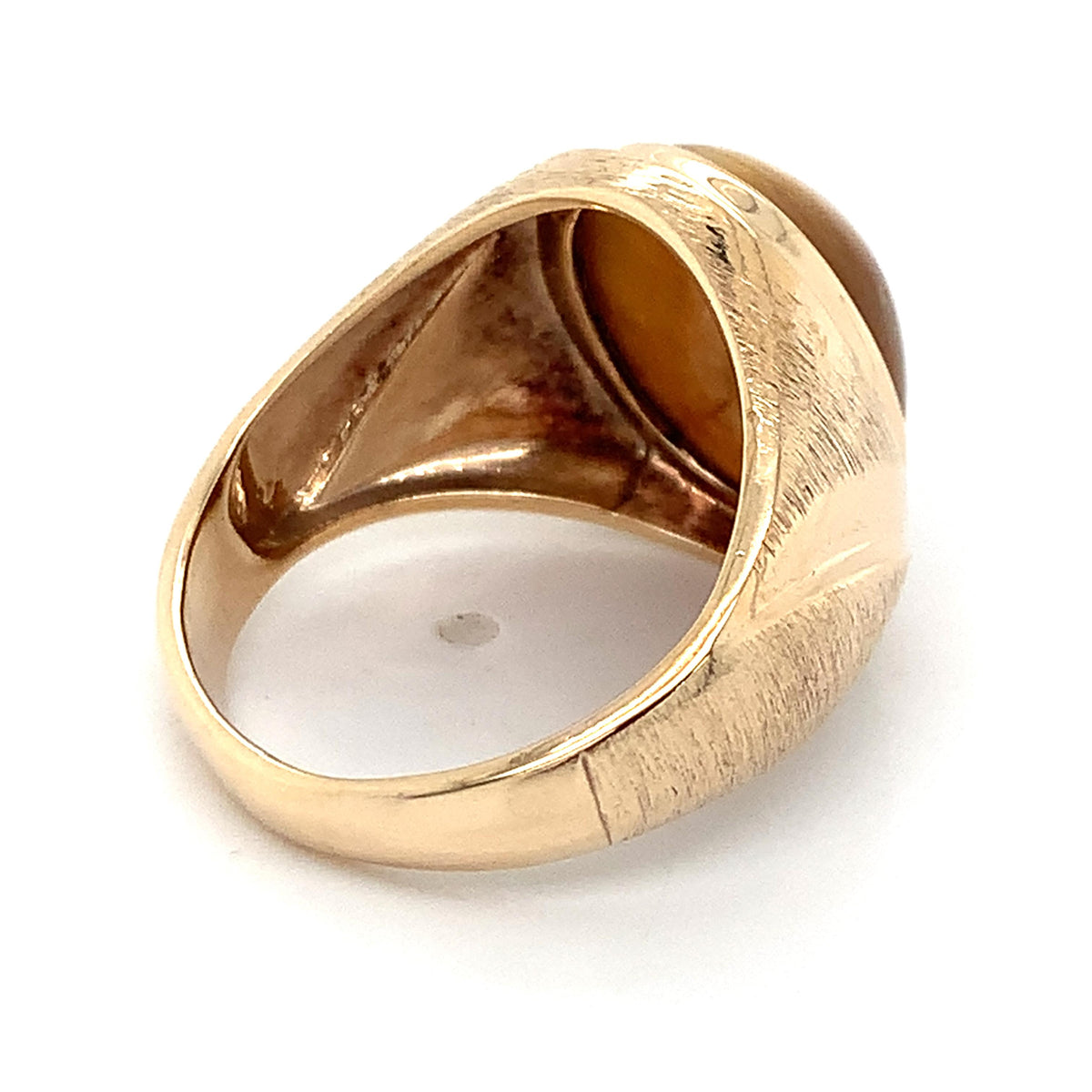 Vintage 10K Gold Cabochon Oval Tiger's Eye Bezel Brushed Shank Men's Signet Ring