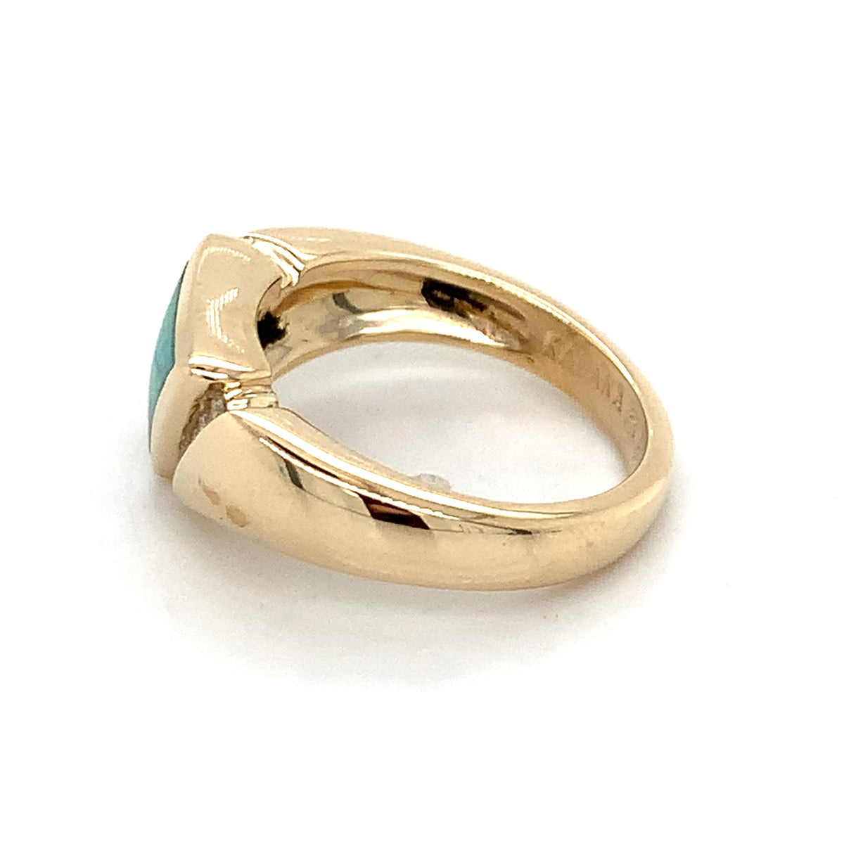 Kabana Vintage Style 14K Gold Triangle Opal Inlay & Side Accent Diamond Ring S6