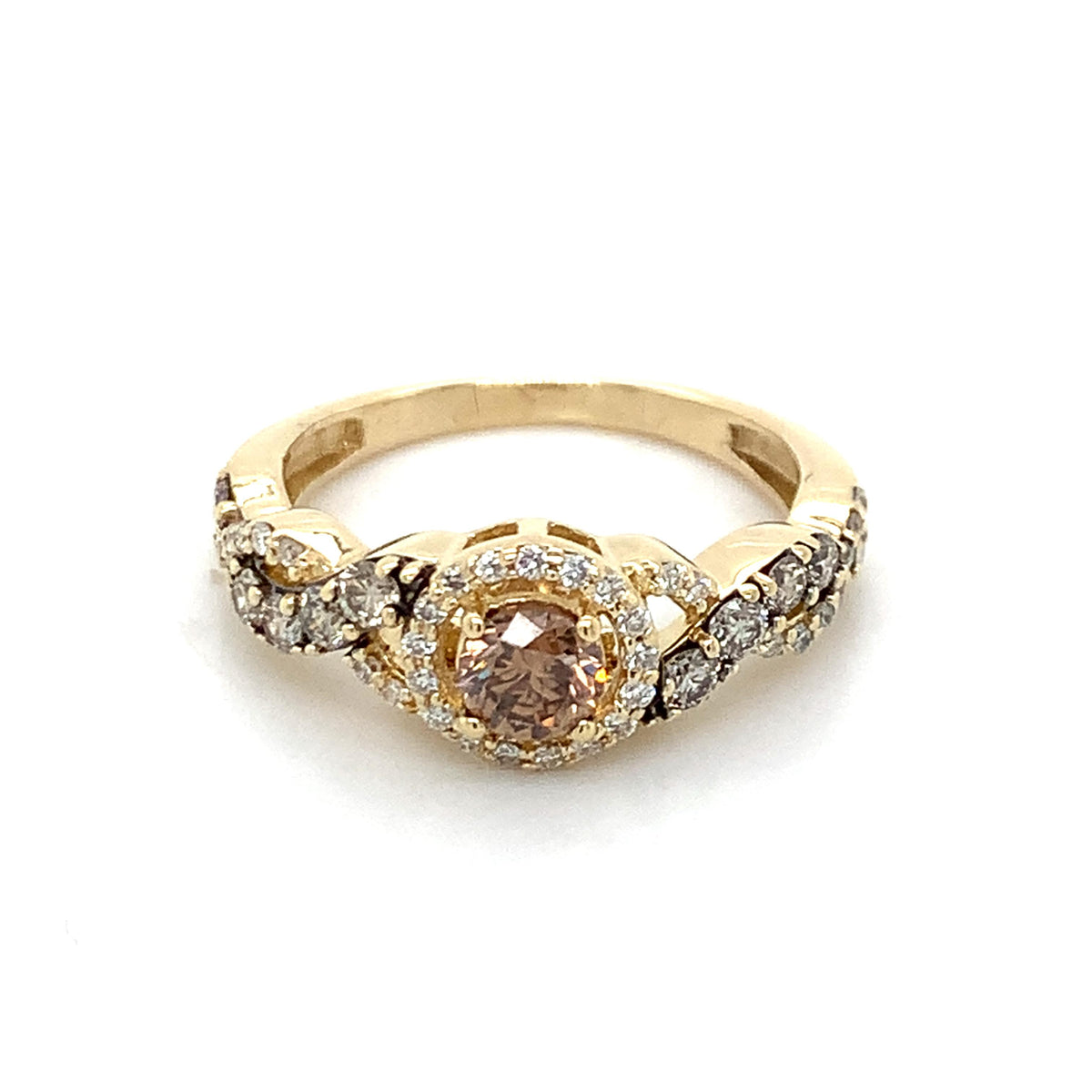 Le Vian 14K Gold Chocolate Center & Vanilla Diamond Halo Infinity Shank Ring S5