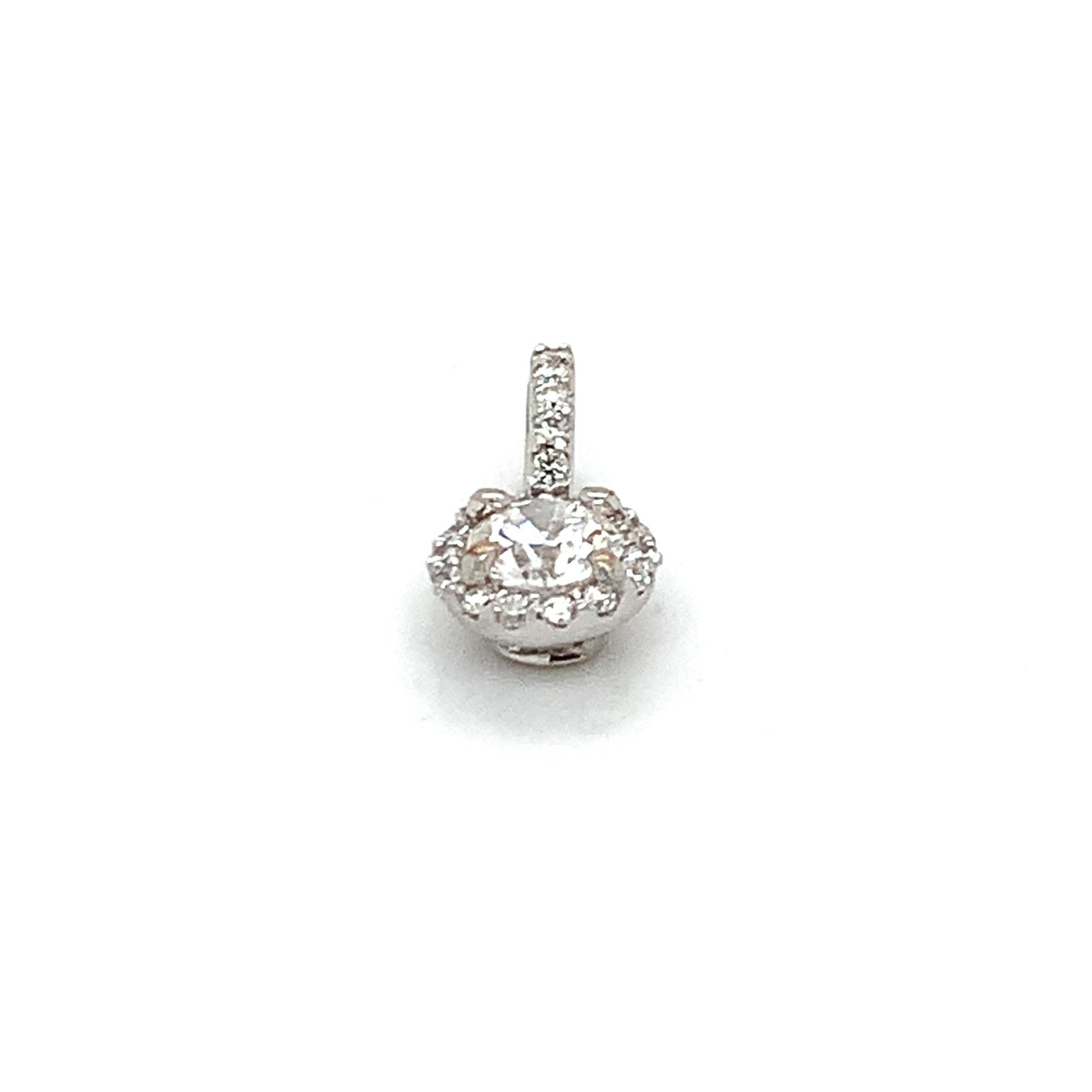 18K Gold 4-Prong Round Brilliant & Single Cut Diamond Halo Dainty Drop Pendant