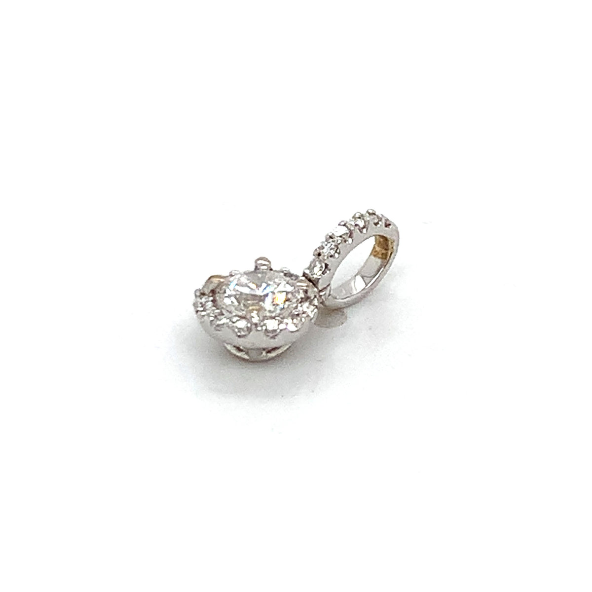 18K Gold 4-Prong Round Brilliant & Single Cut Diamond Halo Dainty Drop Pendant