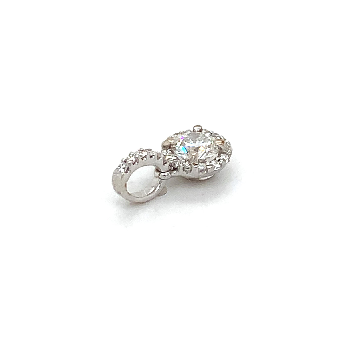 18K Gold 4-Prong Round Brilliant & Single Cut Diamond Halo Dainty Drop Pendant
