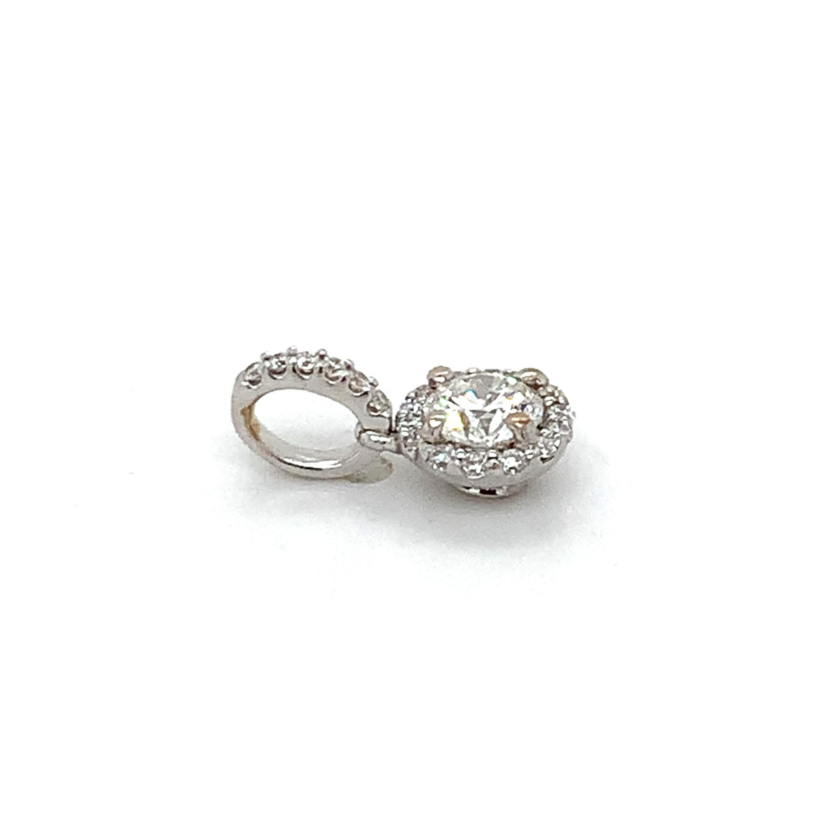 18K Gold 4-Prong Round Brilliant & Single Cut Diamond Halo Dainty Drop Pendant