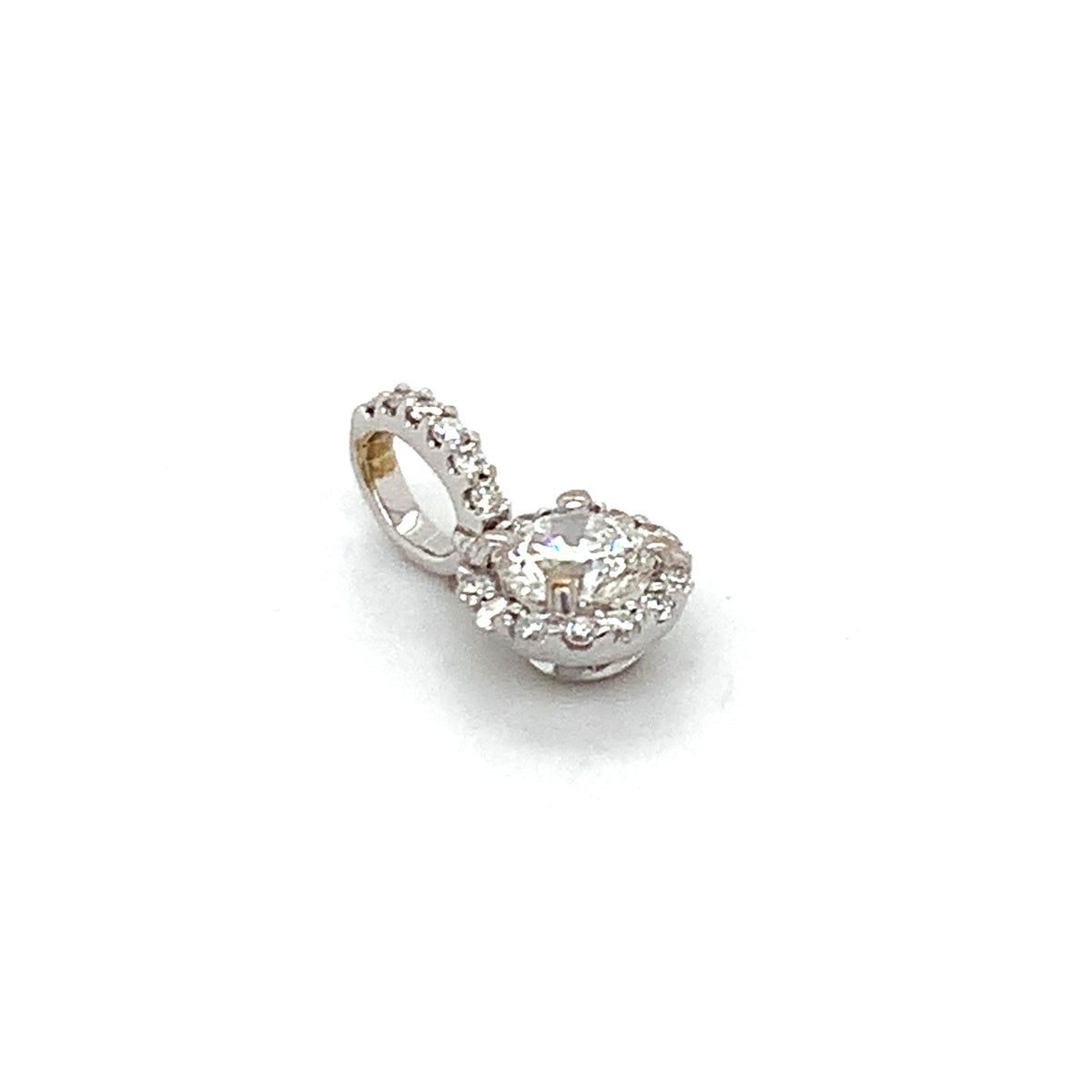 18K Gold 4-Prong Round Brilliant & Single Cut Diamond Halo Dainty Drop Pendant