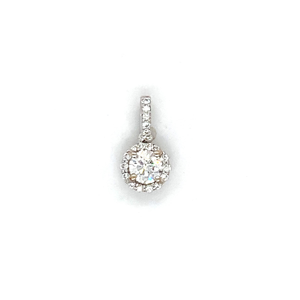 18K Gold 4-Prong Round Brilliant & Single Cut Diamond Halo Dainty Drop Pendant