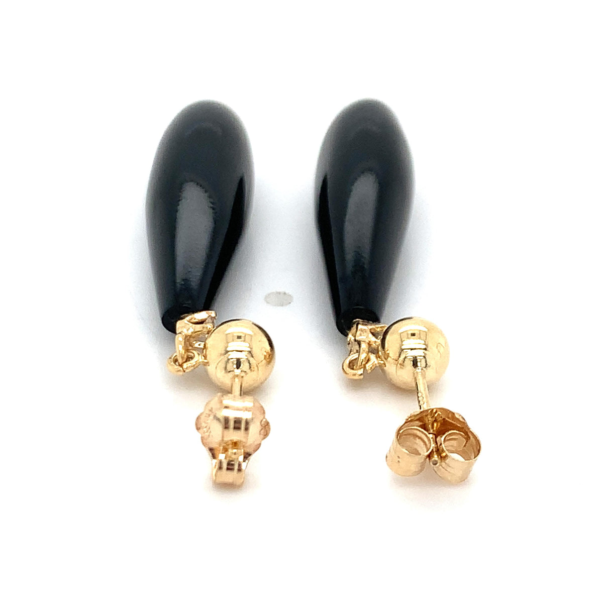 14K Yellow Gold Ball-Stud Black Onyx & Diamond Accent Teardrop Dangle Earrings
