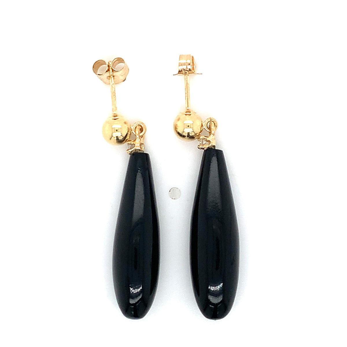 14K Yellow Gold Ball-Stud Black Onyx & Diamond Accent Teardrop Dangle Earrings